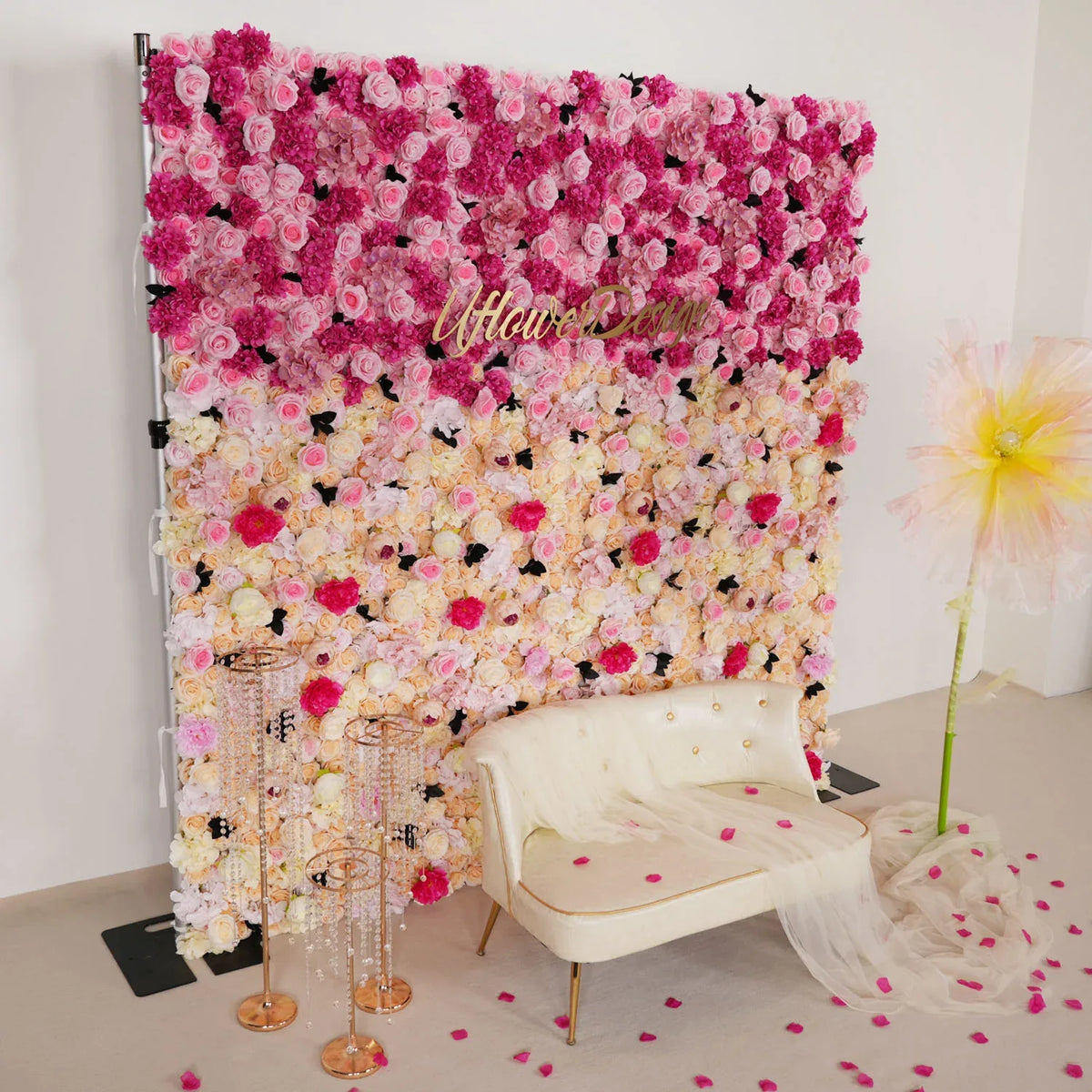 Uflower Rose Pink Gradient Flower Wall SET80046 - Uflower