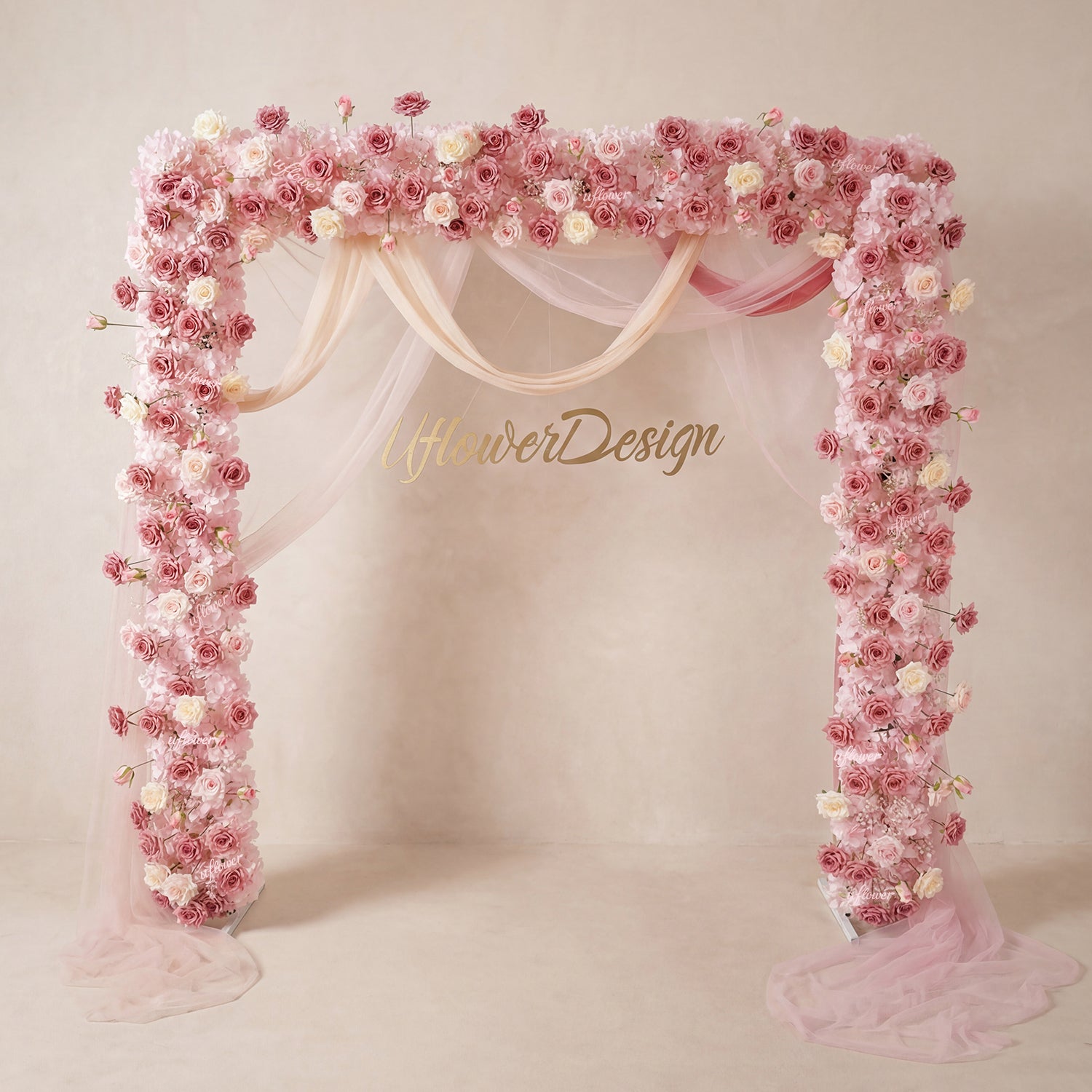 Uflower Pink Rose Floral Square Arch Wedding Party Backdrop Decoration SET80236