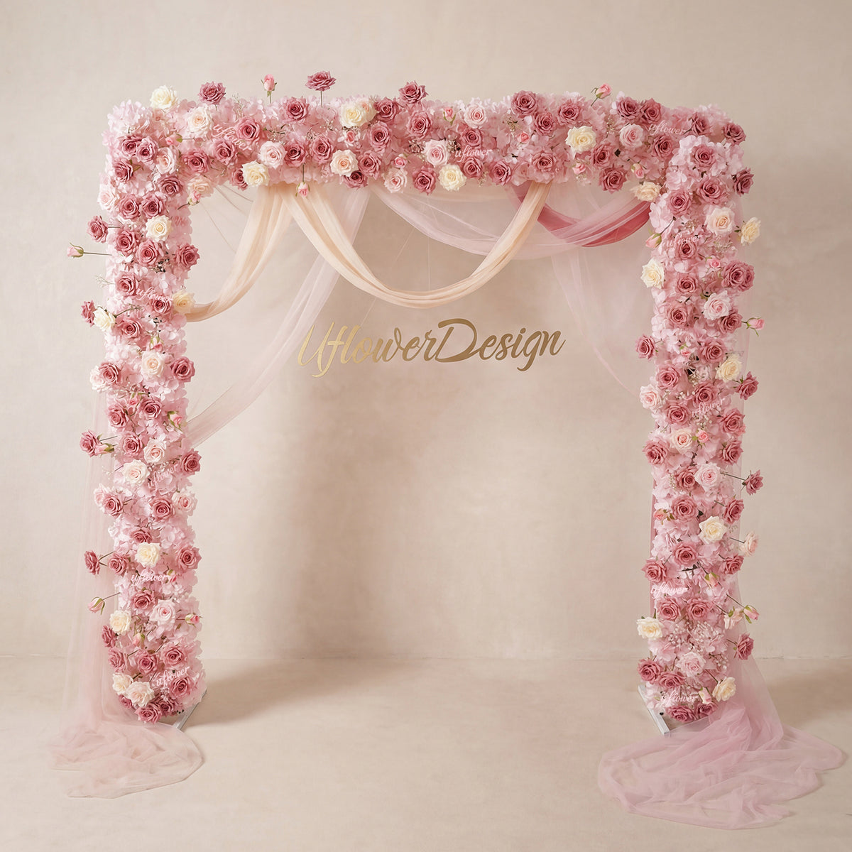 Uflower Pink Rose Floral Square Arch Wedding Party Backdrop Decoration SET80236