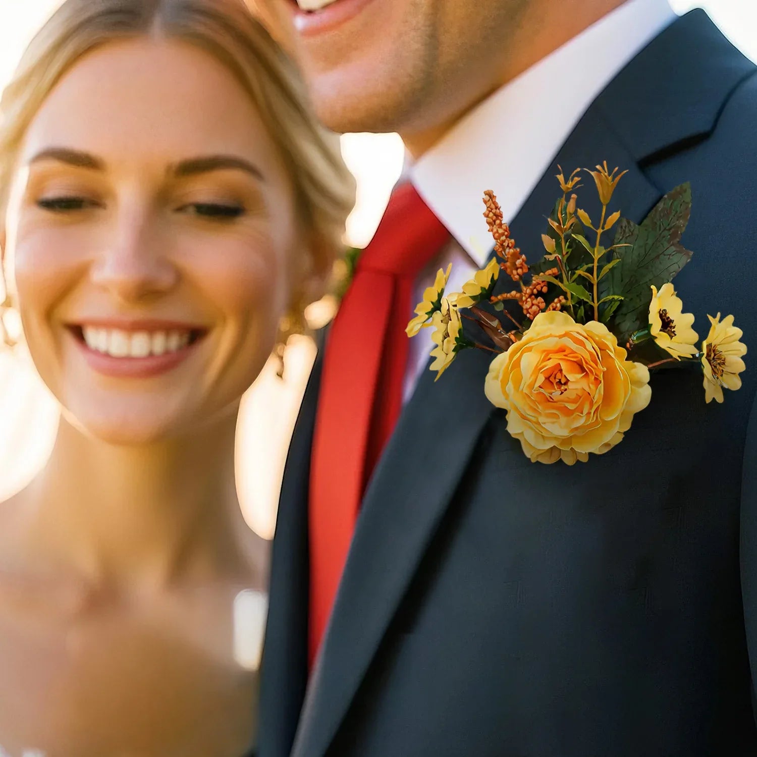 Uflower Boutonnieres in Yellow With Card MG80003-02 - Uflower