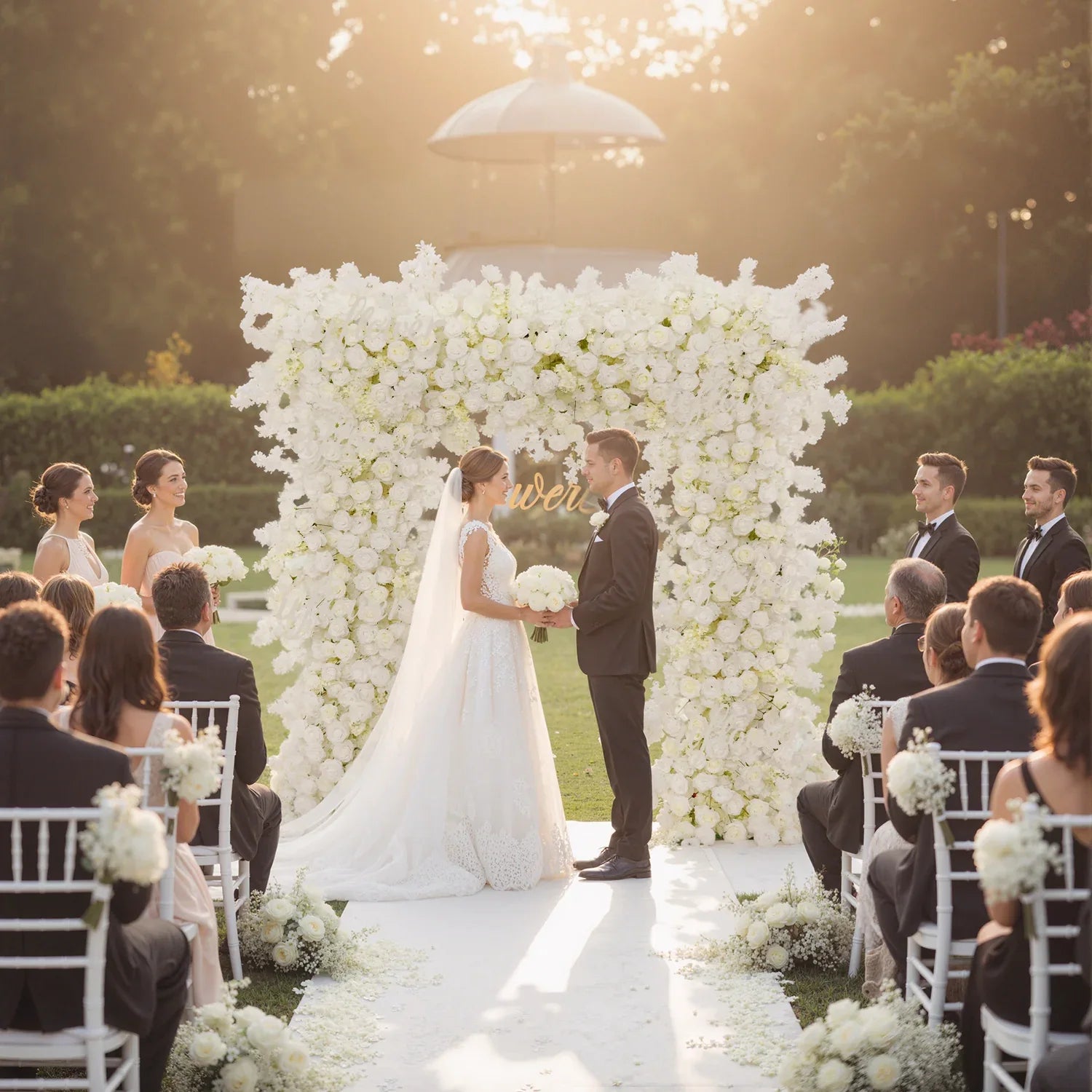 Uflower Artificial White Rose Flower Arrangement Wedding Backdrop Decor Props SET80052-01 - Uflower