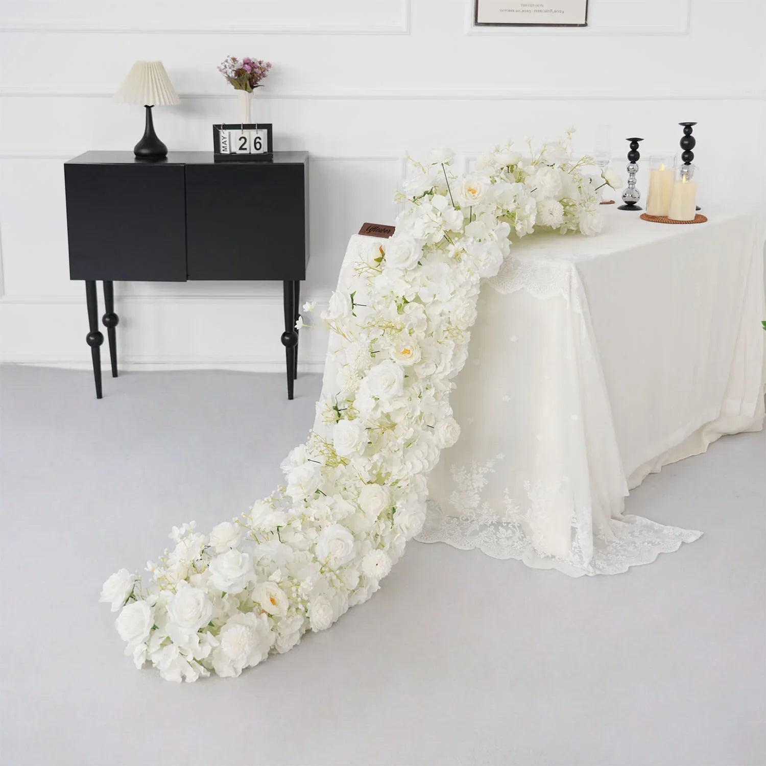 Uflower White Rose Table Runner Sofa Floral Wedding Backdrop Decor SET80136 - Uflower