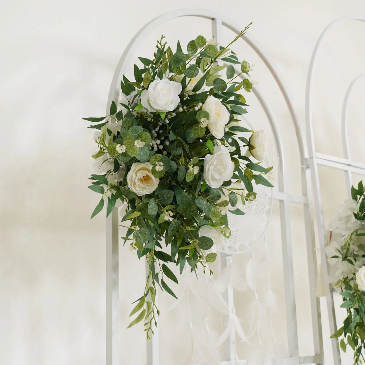 Uflower Artificial White Green Wedding KT Backdrop Flower Row Decor SET80066 - Uflower