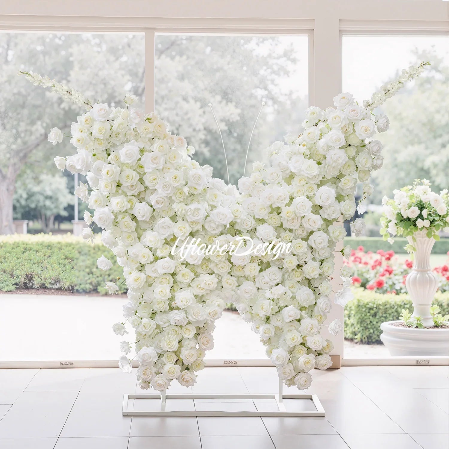 Uflower White Rose Butterfly Shaped Arch Wedding Party Backdrop Decor - Uflower