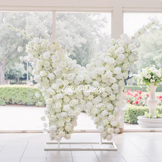 Uflower White Rose Butterfly Shaped Arch Wedding Party Backdrop Decor - Uflower