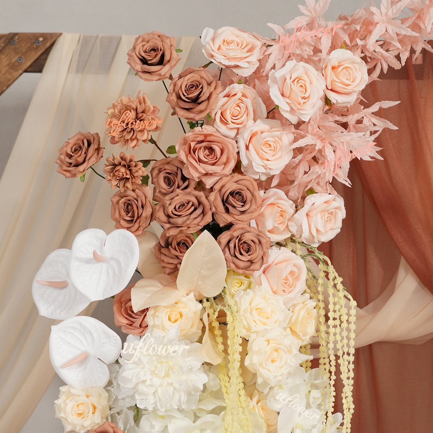 Uflower Terracotta Blush Floral Horn Arch Wedding Backdrop Props SET80222-01