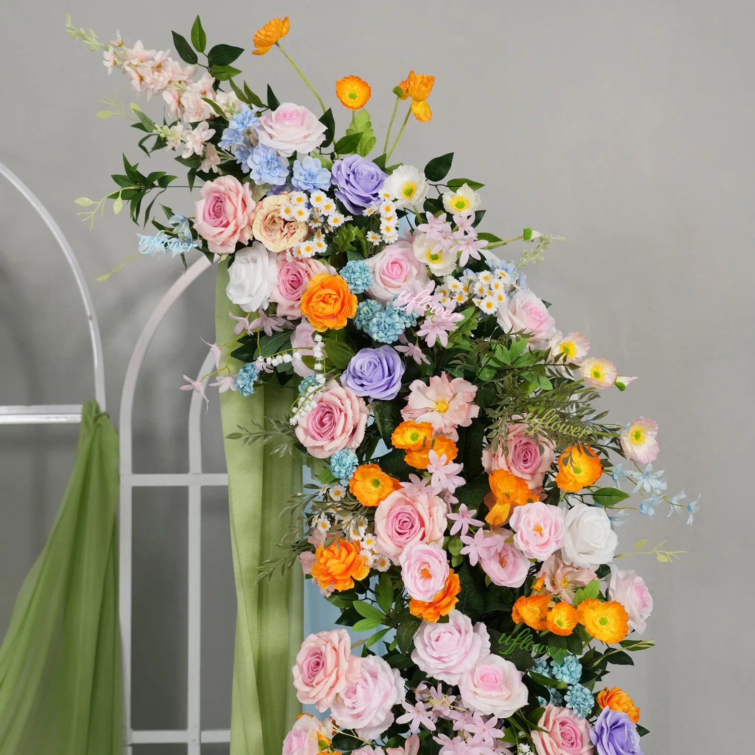 Uflower Pink Orange Greenery Floral Horn Arch Wedding Party Backdrop Decor SET80234