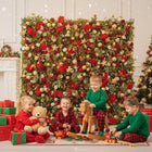 Uflower Christmas Red Gold Flower Wall Luxurious Star & Ball Decorated Floral Backdrop Holiday Party Decor - Uflower