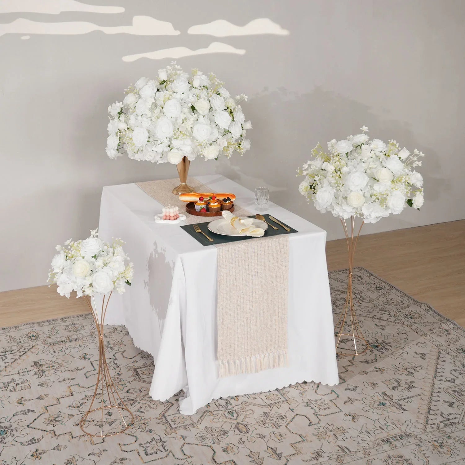 Uflower White Rose Baby's Breath Flower Ball For Table Centerpieces MB80080 - Uflower