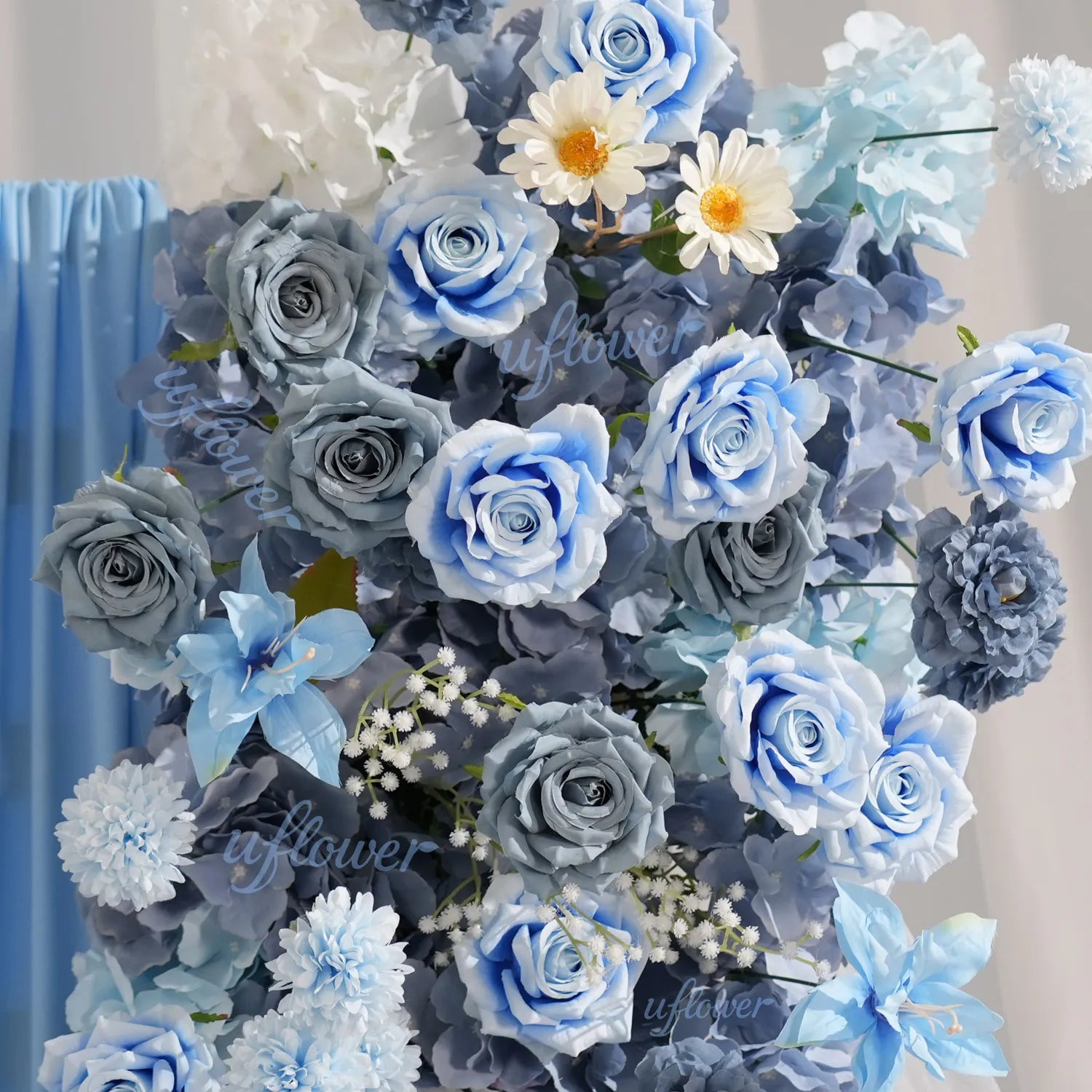 Uflower Blue Table Runner Sofa Floral Wedding Backdrop Decor MC80227-01