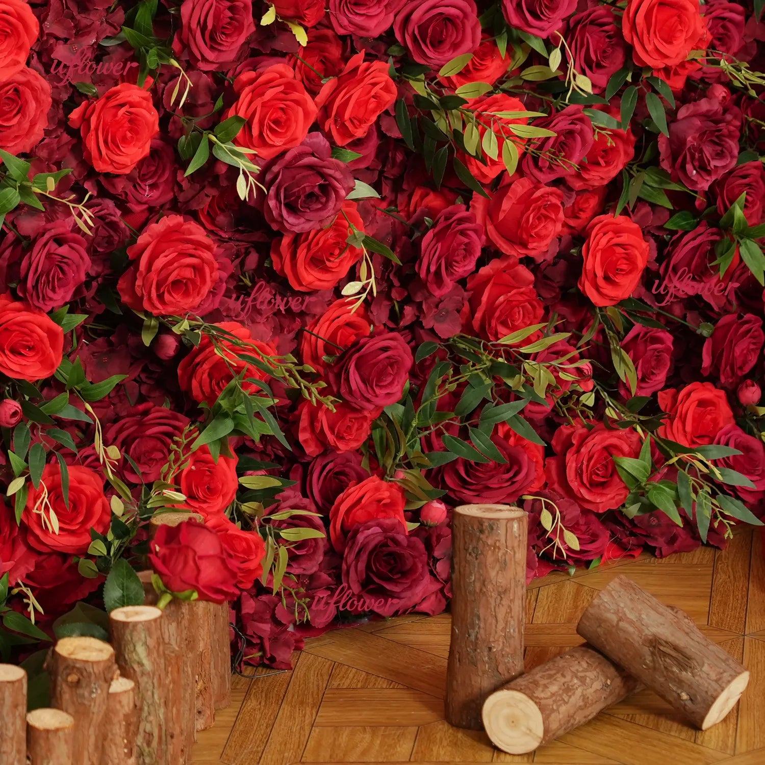 Uflower Red Rose Floral Wall Wedding Backdrop Birthday Party Decor SET80118-01