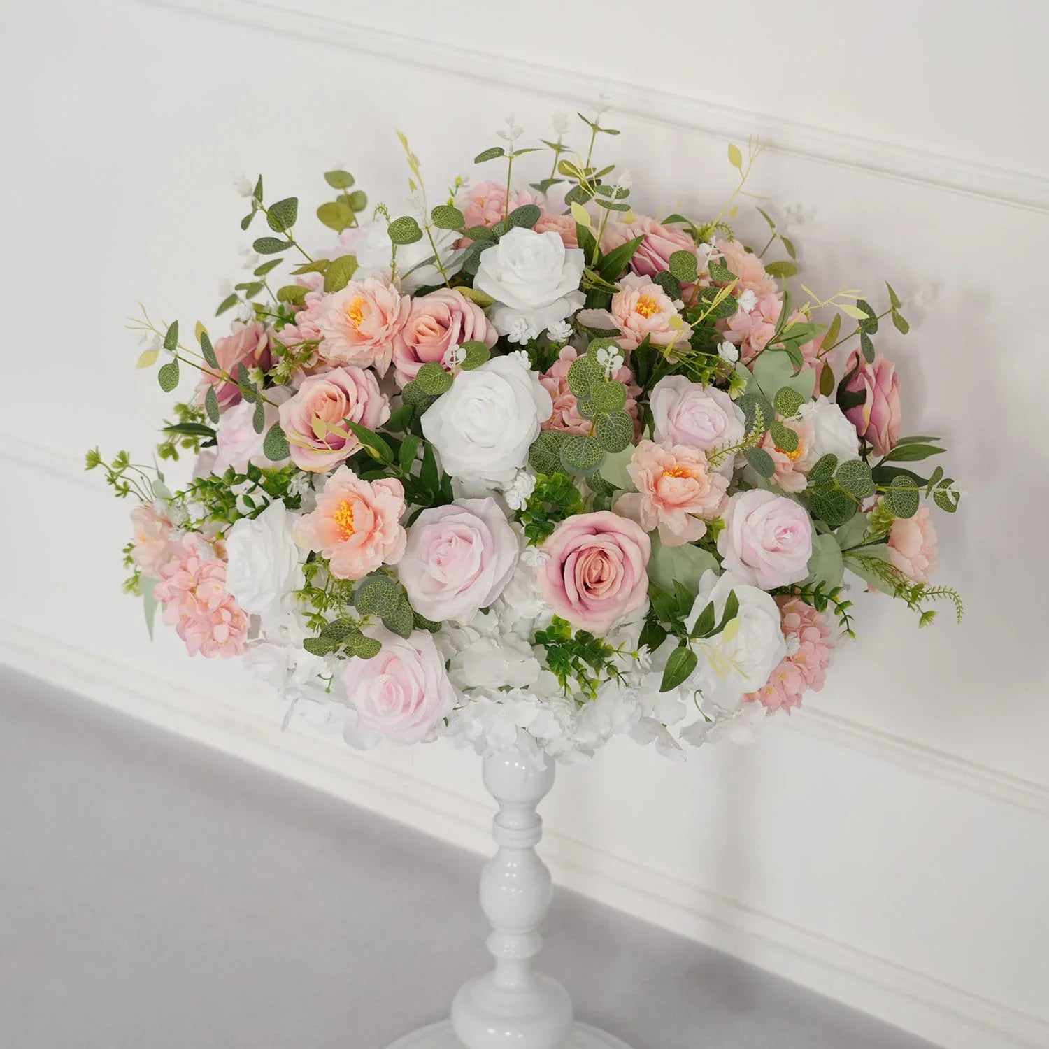 Uflower Pink White Rose Green Leaf Table Centerpieces Floral Ball Wedding Decoration MB80070 - Uflower