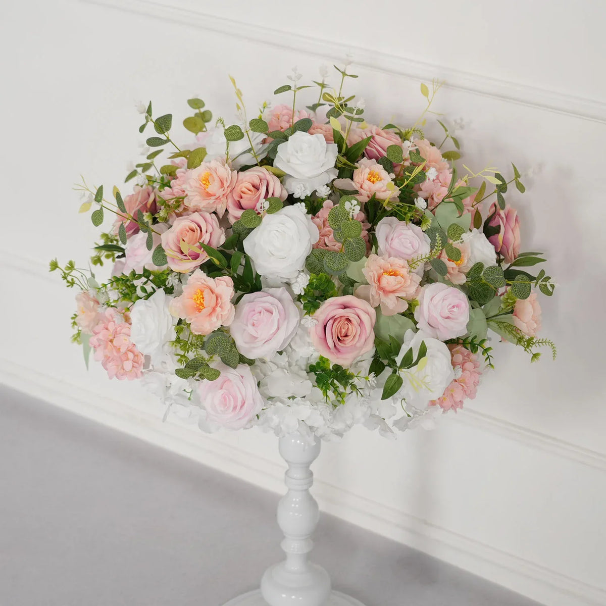 Uflower Pink White Rose Green Leaf Table Centerpieces Floral Ball Wedding Decoration MB80070 - Uflower