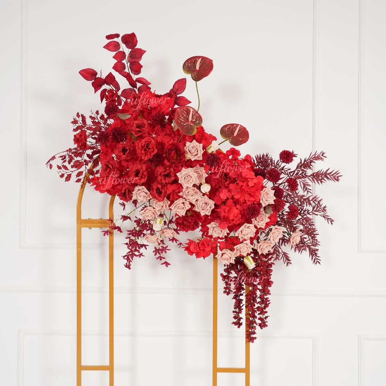 Uflower Red Floral Arrangement Wedding Backdrop Floral Props SET80164-01 - Uflower