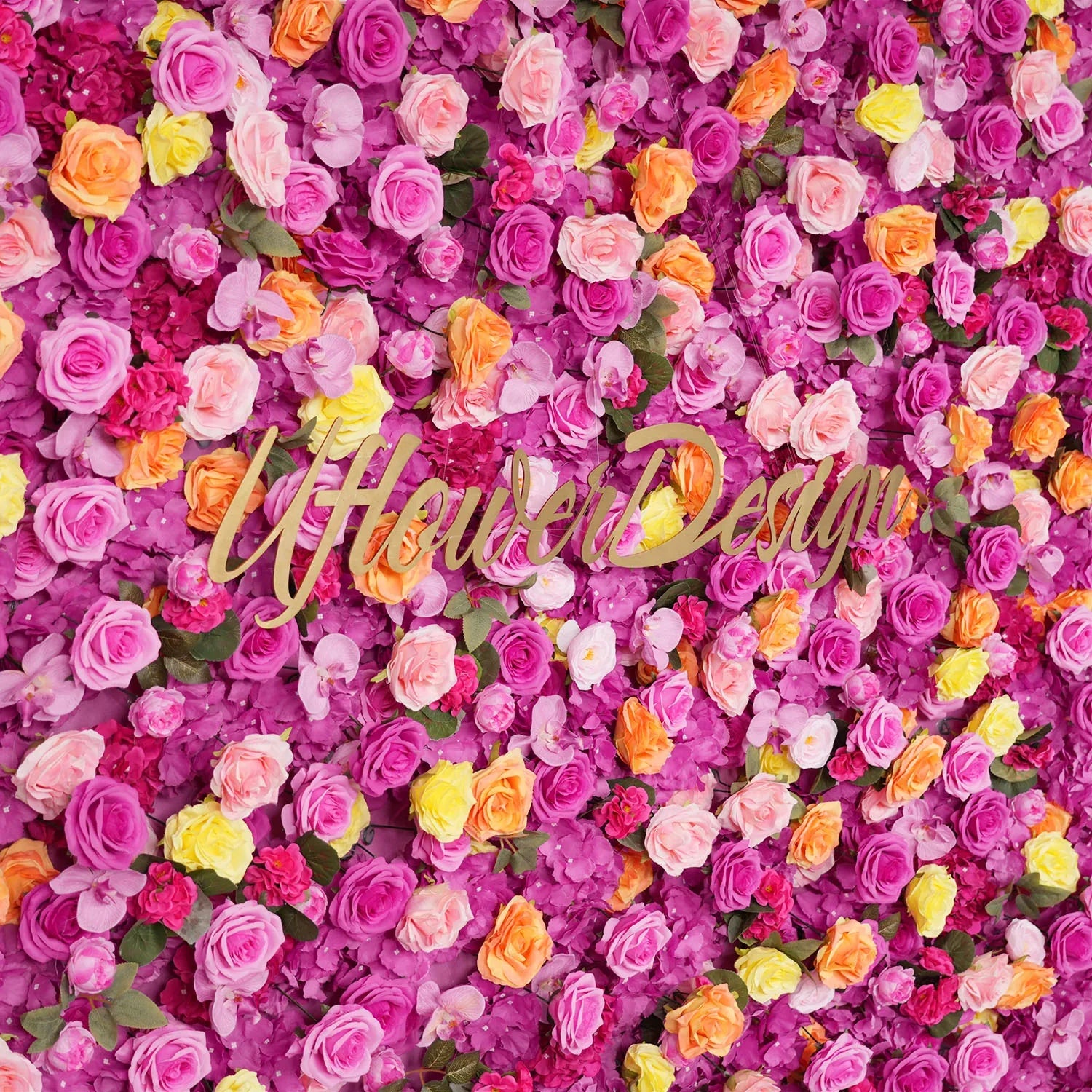 Uflower Flower Wall Hot Pink Orange Rose Floral Backdrop Wedding Party Proposal Decor Banquet Supplies SET80106 - Uflower