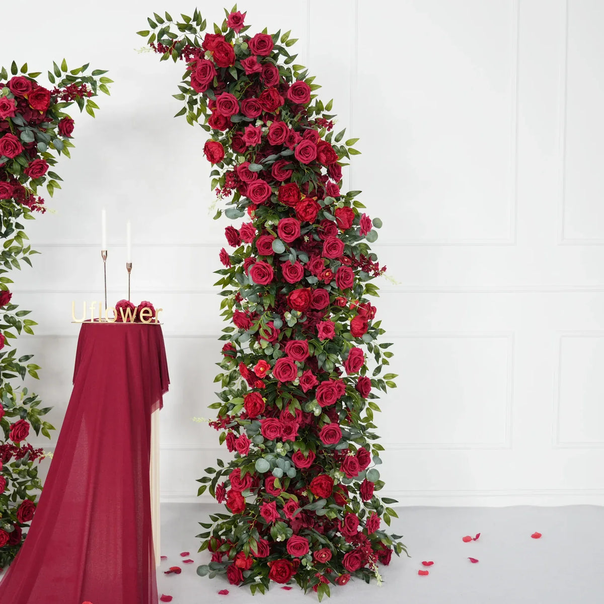 Uflower Red Rose Floral Arch Wedding Backdrop Decor SET80090
