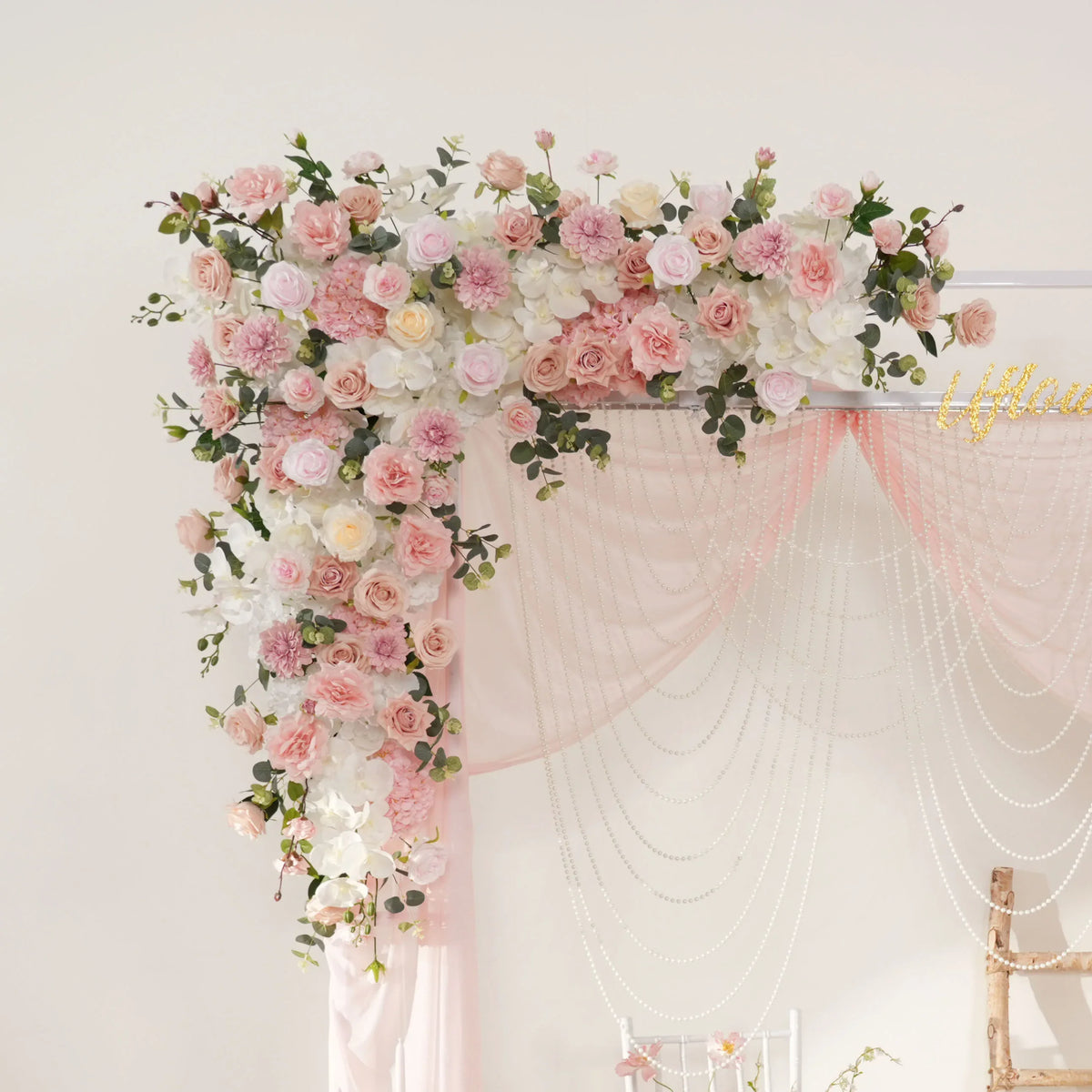 Uflower Wedding Backdrop Pink Rose Green Leaf Floral Arrangement SET80