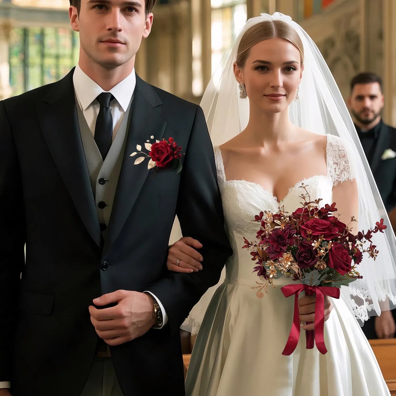 Uflower Boutonnieres in Red With Card MG80002-02 - Uflower