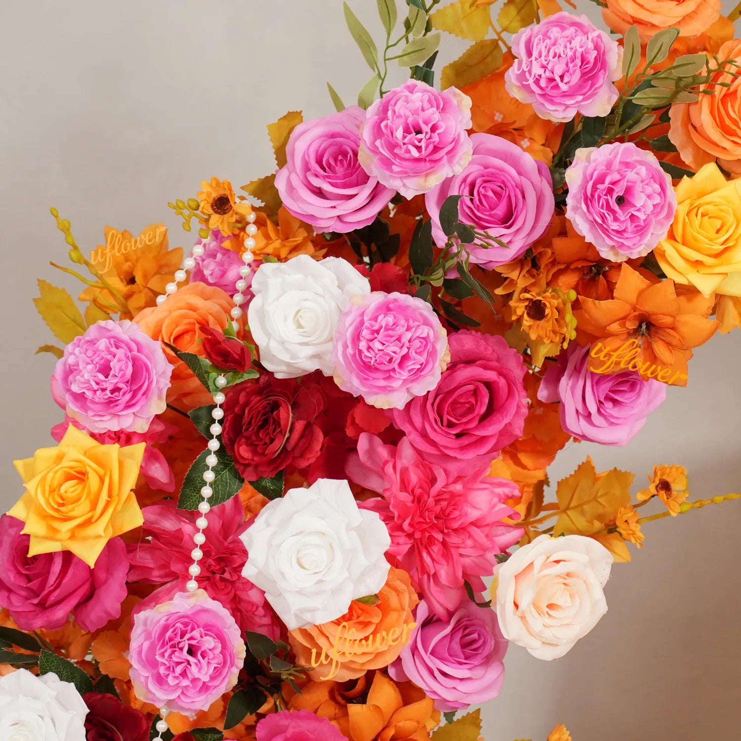 Uflower Orange-Rose Horn Arch Wedding Backdrop Party Event Decor Props SET80235
