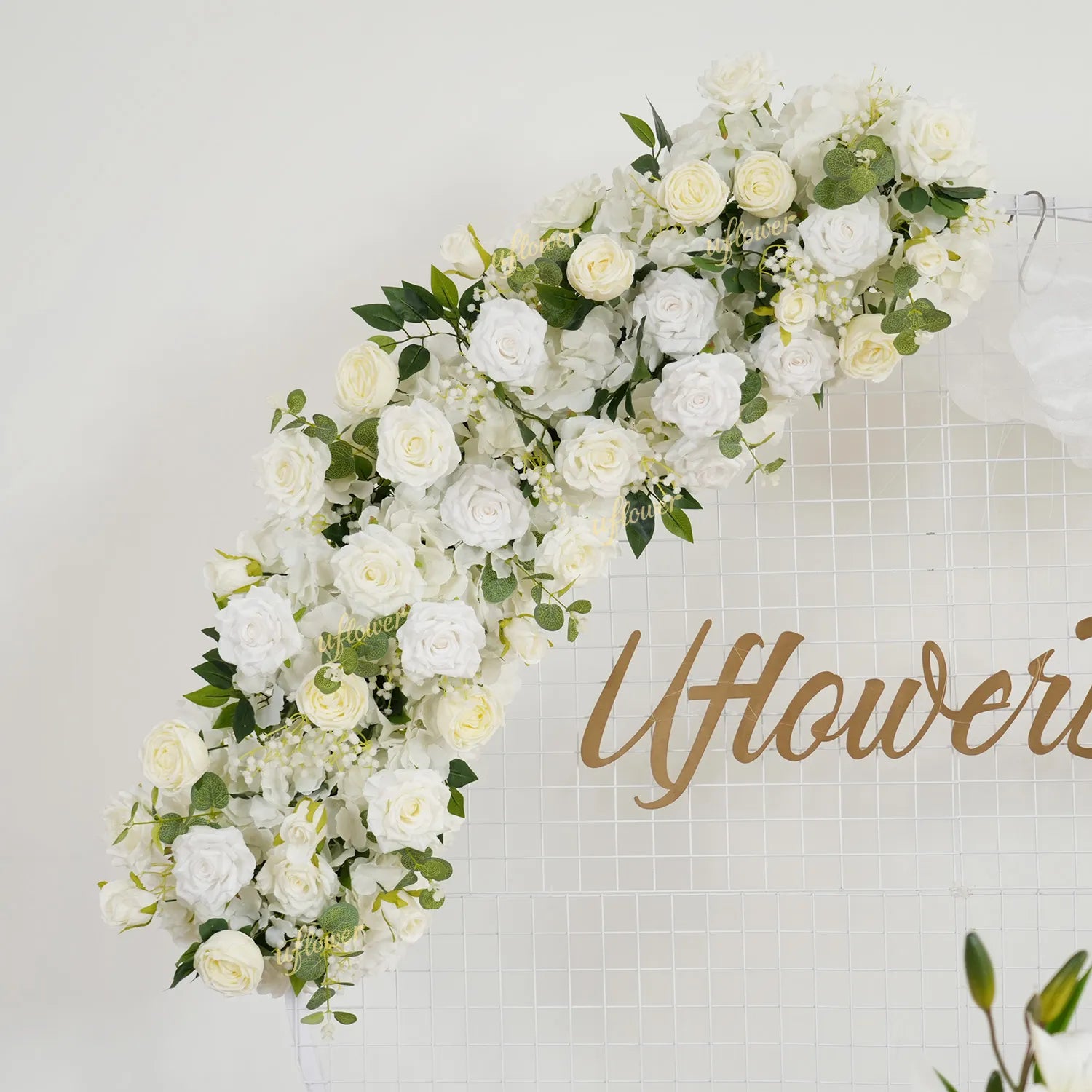 Uflower White Floral Arrangement Wedding Arch Backdrop Party Flower Row Decor MC80115-01