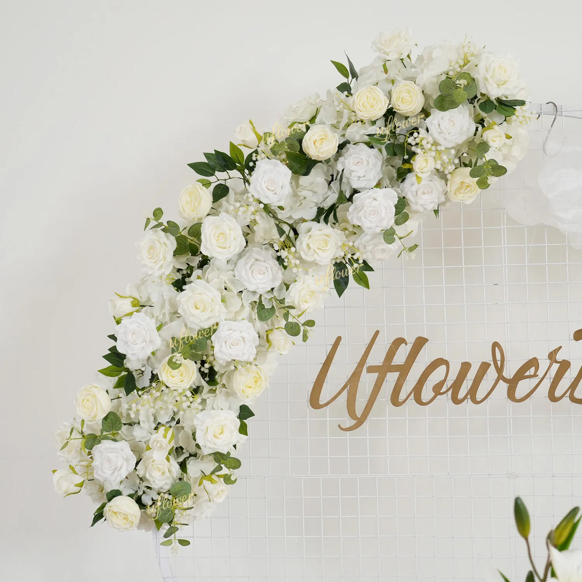 Uflower White Floral Arrangement Wedding Arch Backdrop Party Flower Row Decor MC80115-01