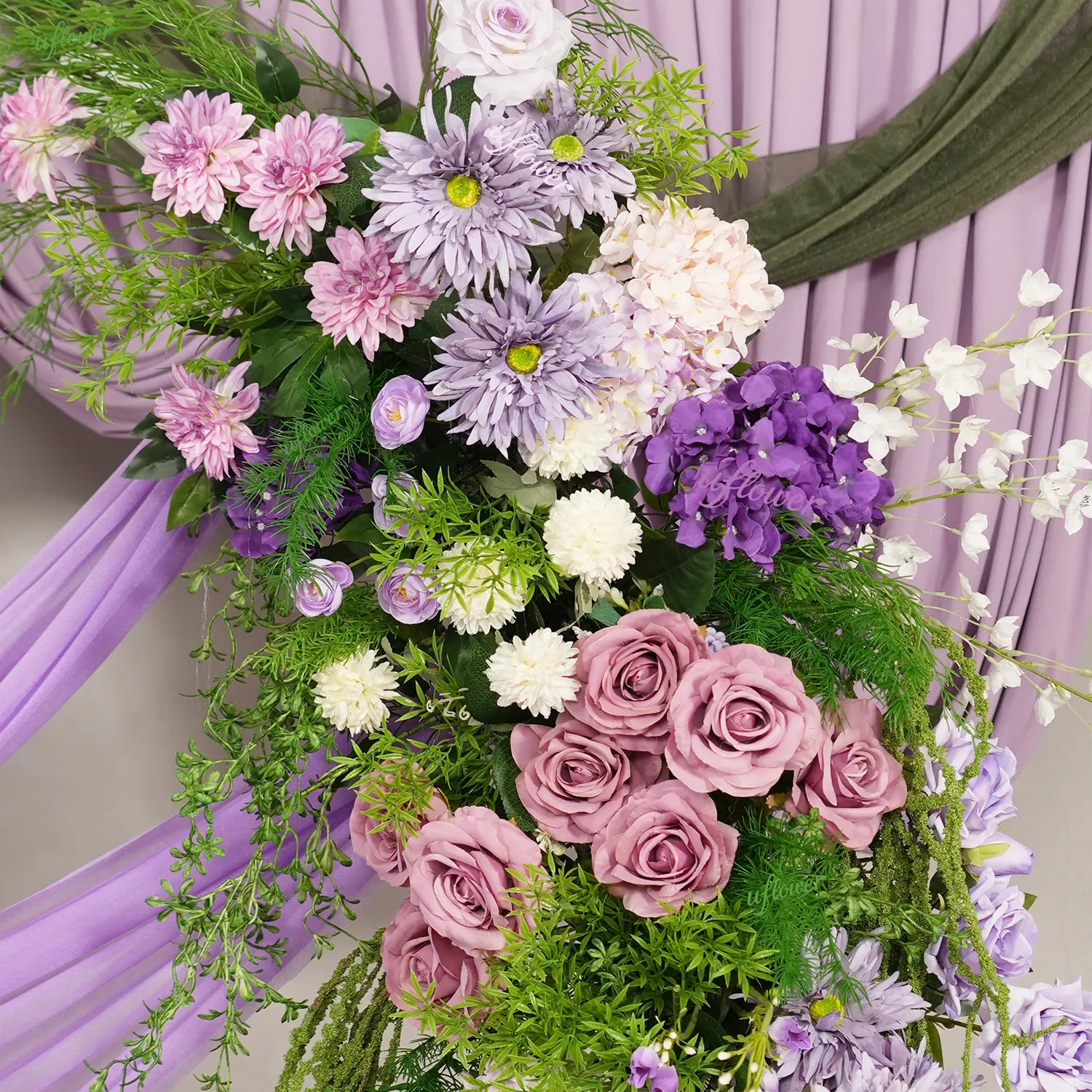 Uflower Purple Floral Greenery Arrangement Horn Arch Wedding Backdrop Props SET80227