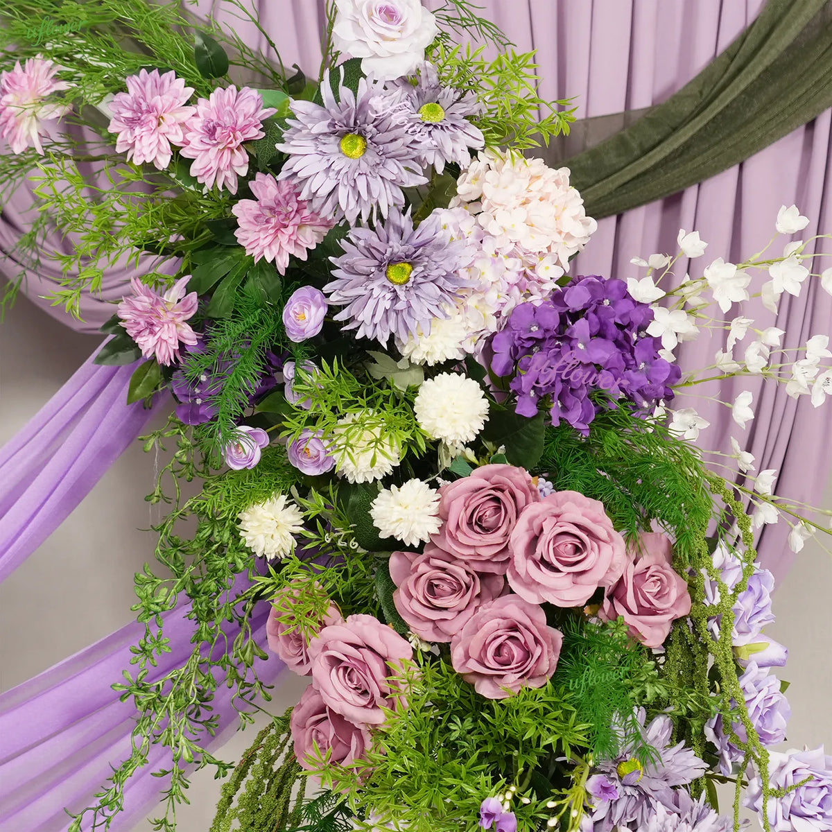 Uflower Purple Floral Greenery Arrangement Horn Arch Wedding Backdrop Props SET80227