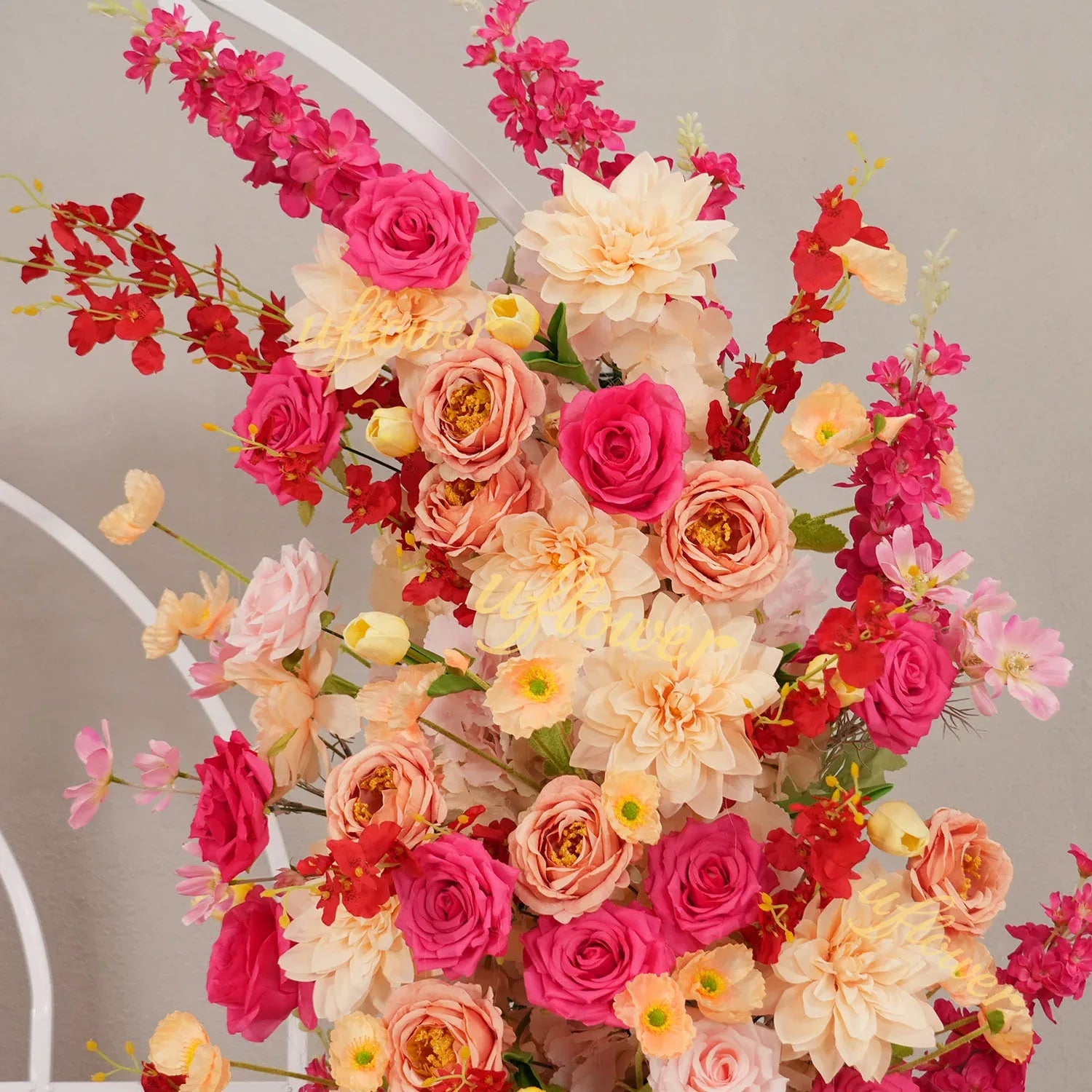 Uflower Champagne Pink Flower Horn Arch Wedding Party Birthday Backdrop Decor SET80176-02 - Uflower