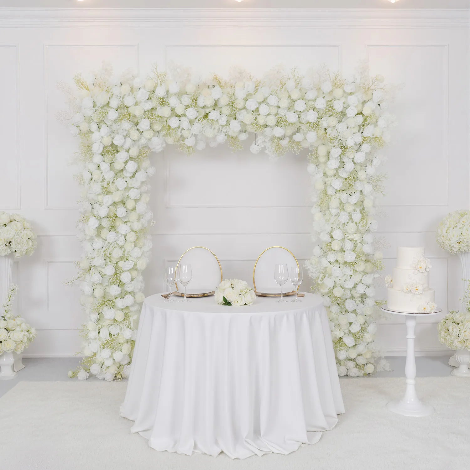 Uflower White Baby breath Rose Wedding Backdrop Arch Decor SET80064-01