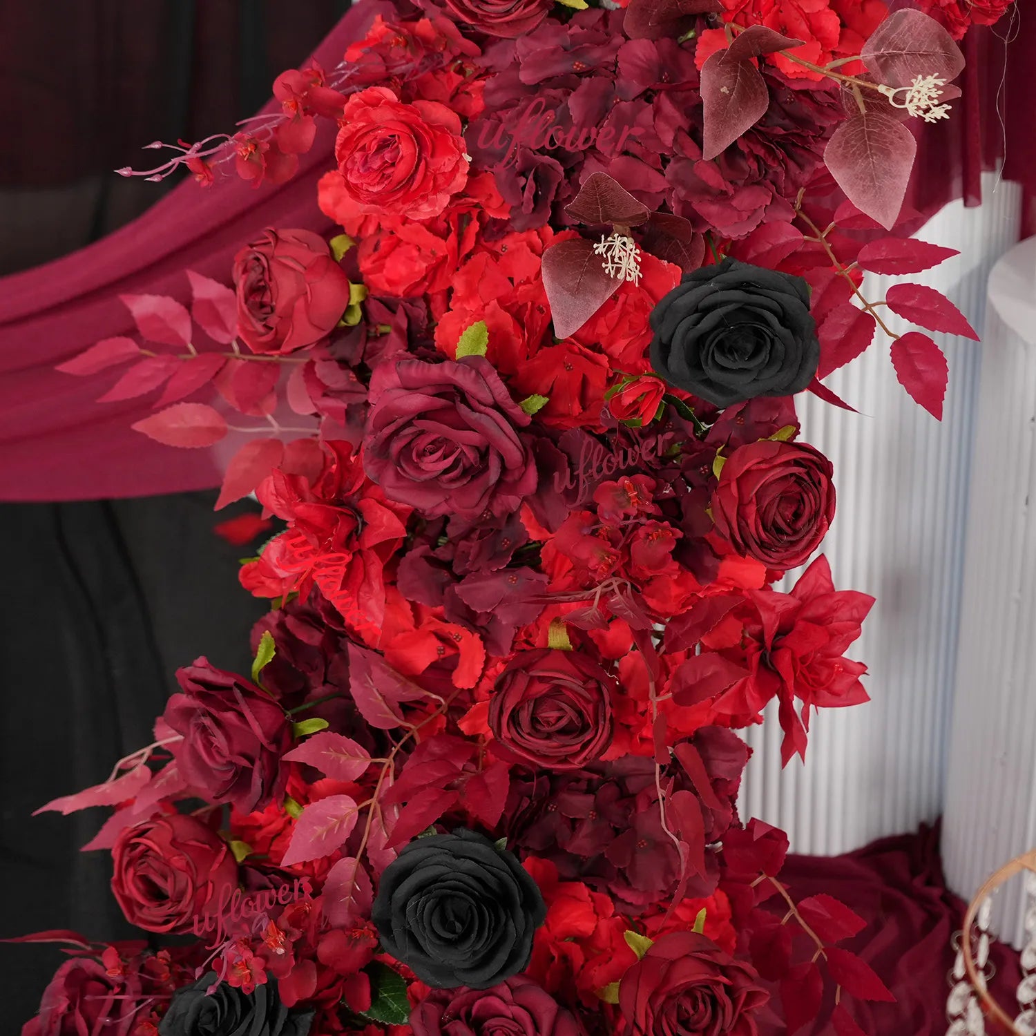 Uflower Red Roses Backdrop Wall Flower Row Wedding Decor MC80210-02