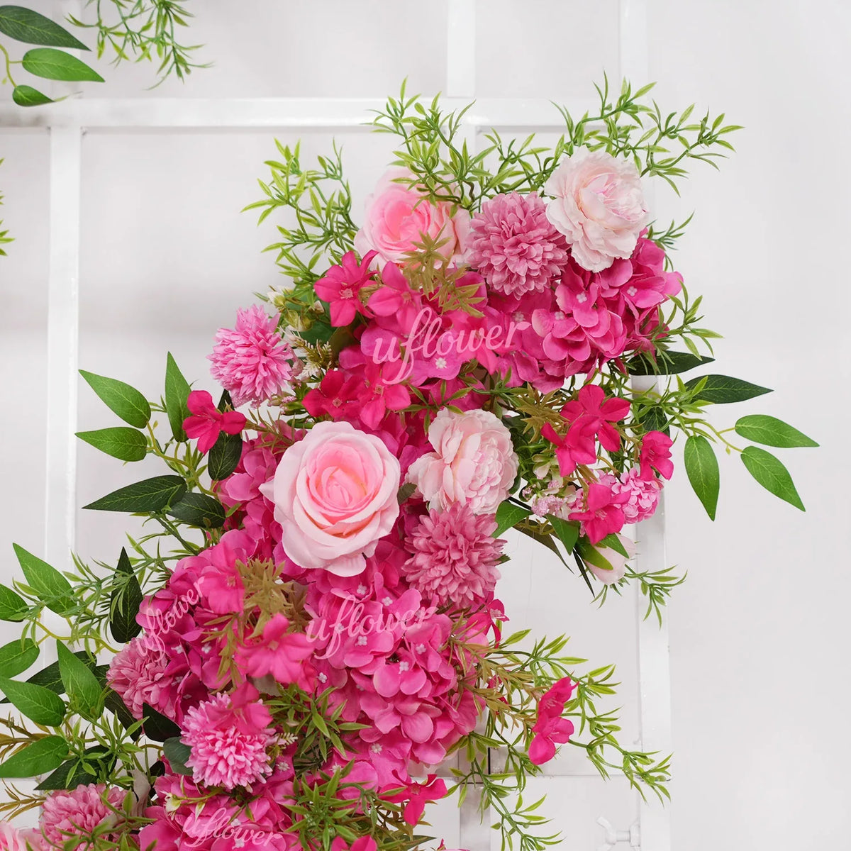 Uflower Pink Rose Green Leaf Wedding Backdrop Floral Arrangement MC80089 - Uflower