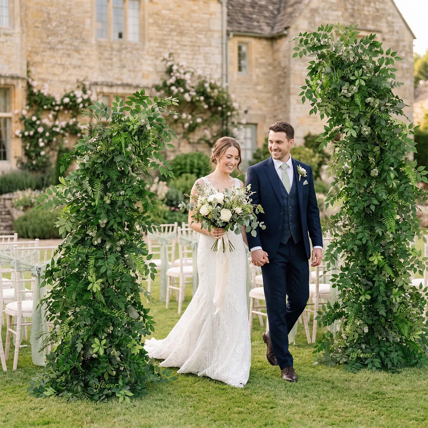 Uflower Green Leaf Horn Arch Wedding Party Backdrop Decor SET80125