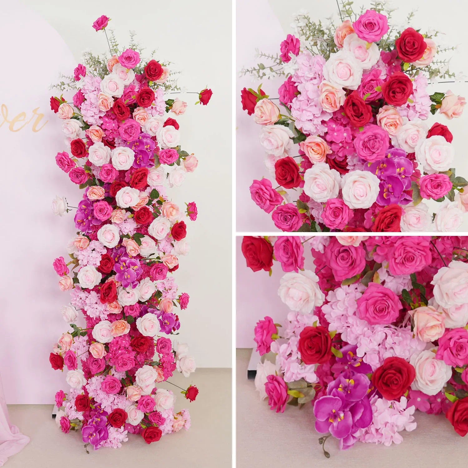 Uflower Pink Rose Wedding Background Arch KT Board Decoration Flower Arrangement SET80082 - Uflower