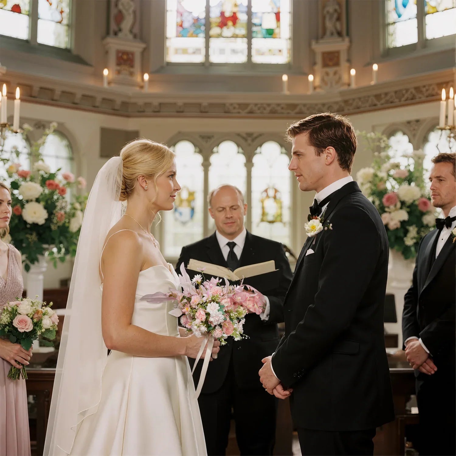 Uflower Pink White Series Bride Bouquet Wrist Corsage Groom Boutonniere Wedding Event Supplies SET80080-09 - Uflower