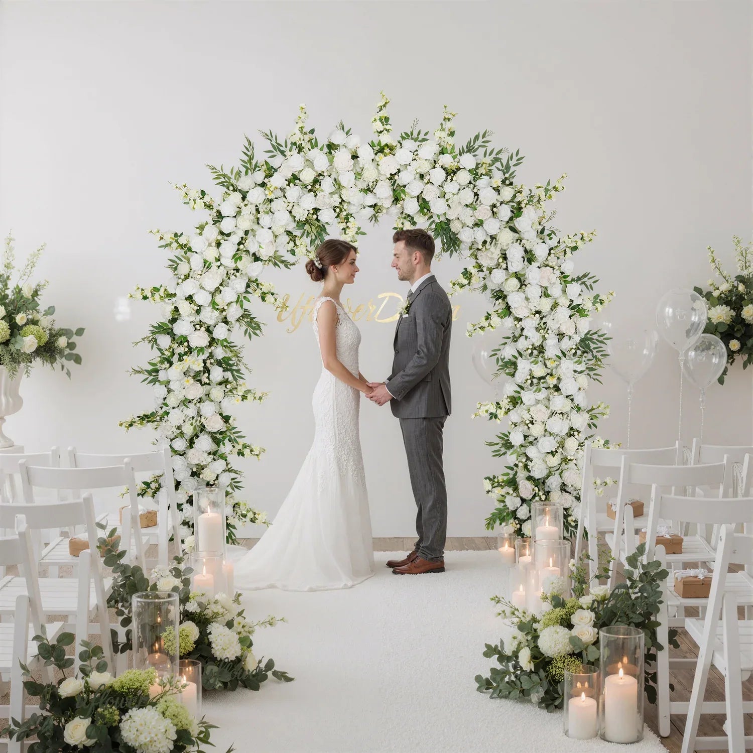 Uflower White Rose With Green Wedding Round Arch Decor SET80058 - Uflower