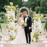 Uflower Artificial Green White Hydrangea Rose Flower Row Wedding KT Backdrop Decor SET80205
