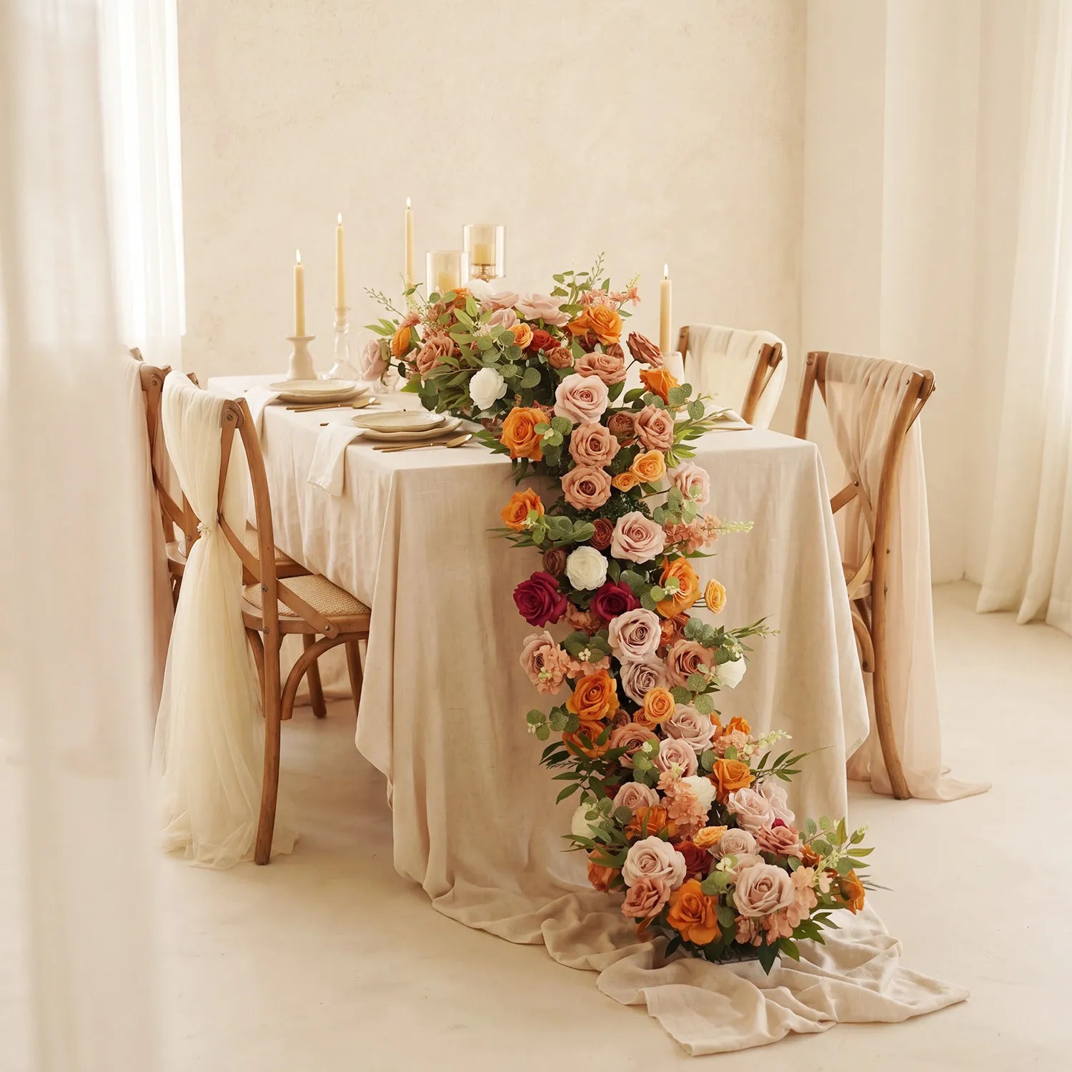 Uflower Mocha Table Runner Sofa Floral Wedding Party Backdrop Decor MC80386-01