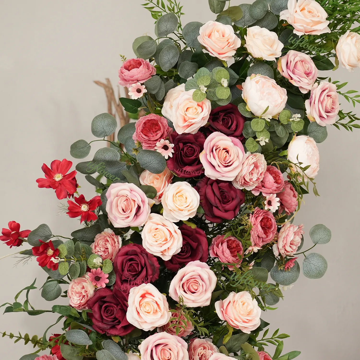 Uflower Pink Red Rose Floral Horn Arch Wedding Party Backdrop Decor SET80229