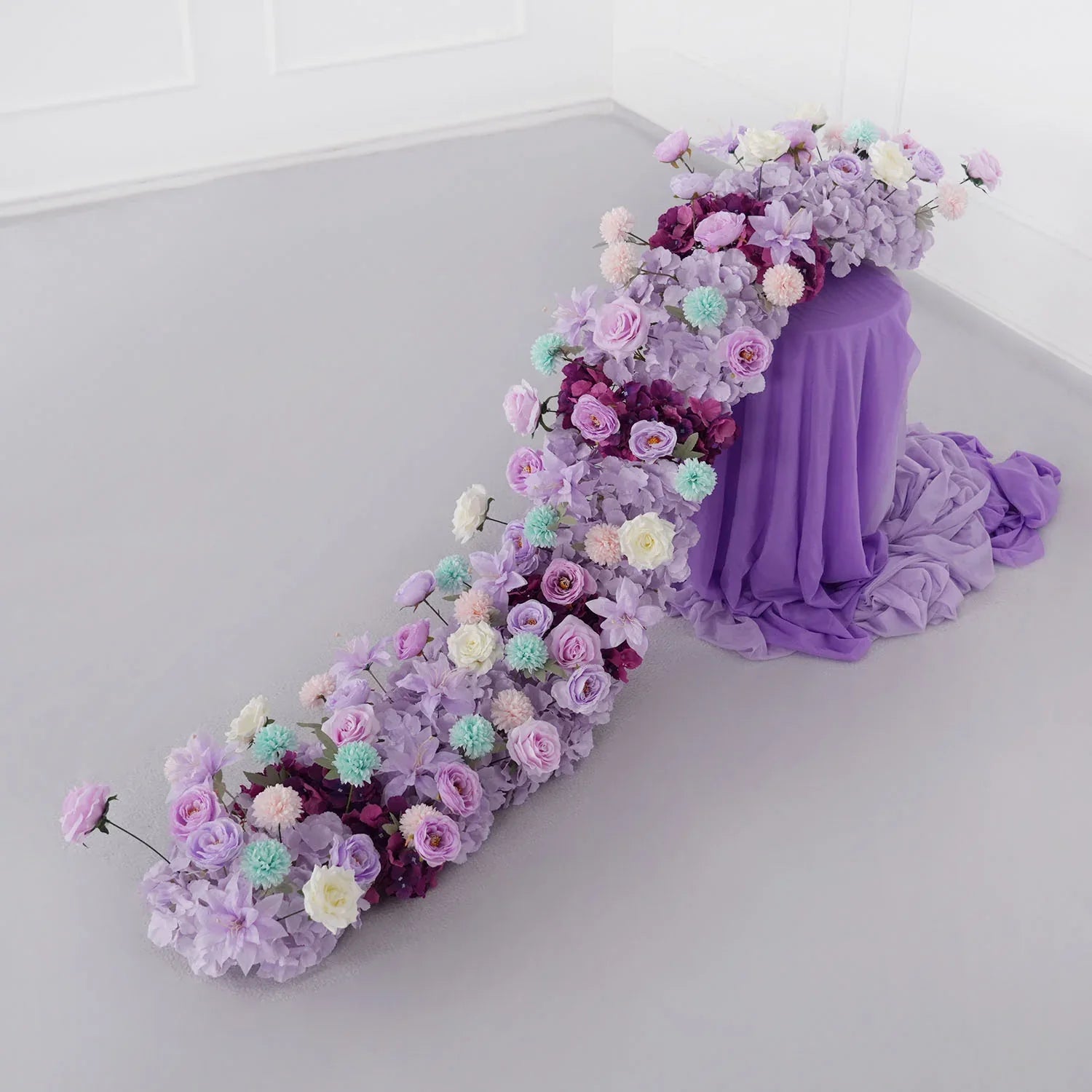 Uflower Purple Flower Row Sofa Table Runner Floor Flower Arrangement MC80122-01 - Uflower