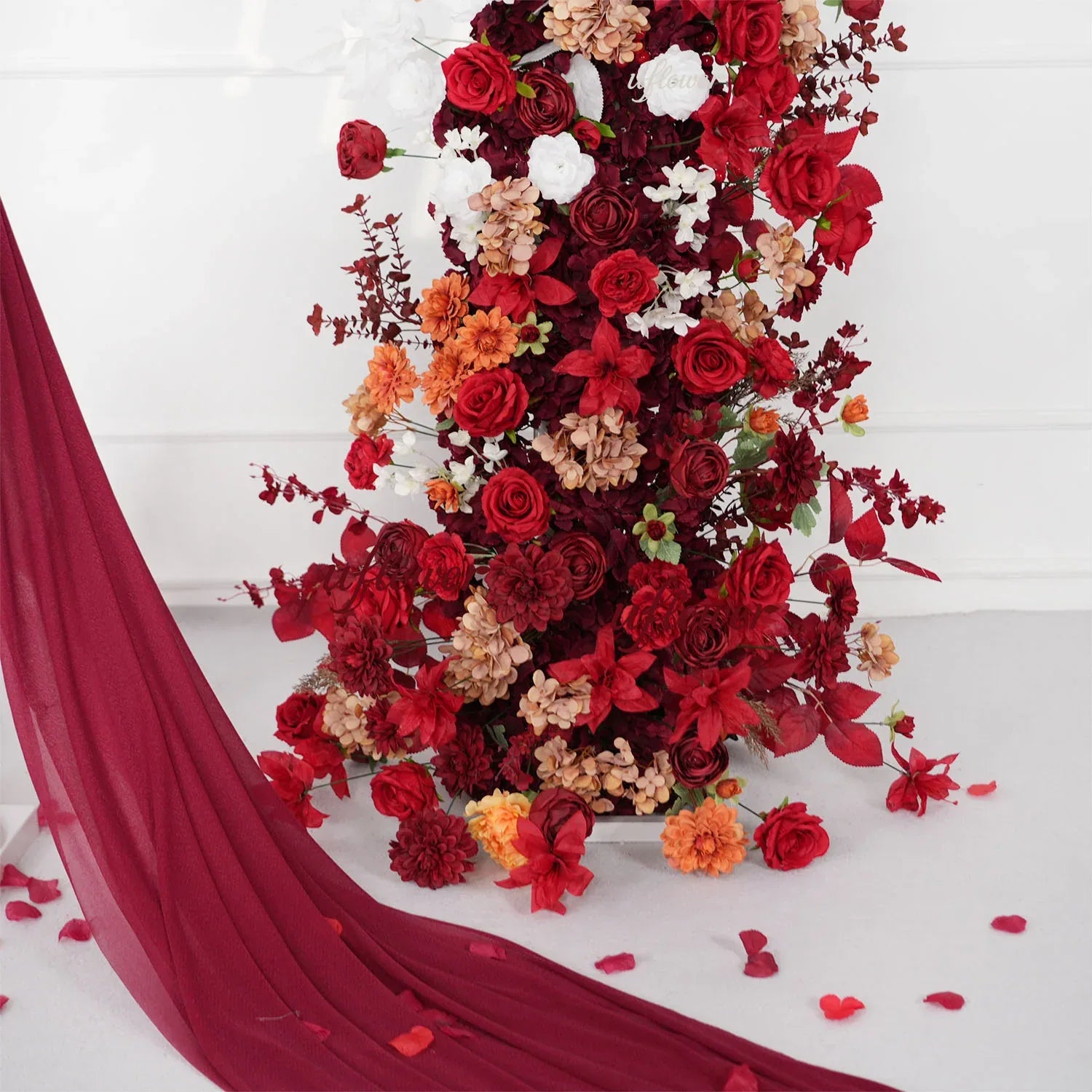 Uflower Autumn Red Rose Floral Horn Arch Wedding Party Backdrop Decor SET80134 - Uflower