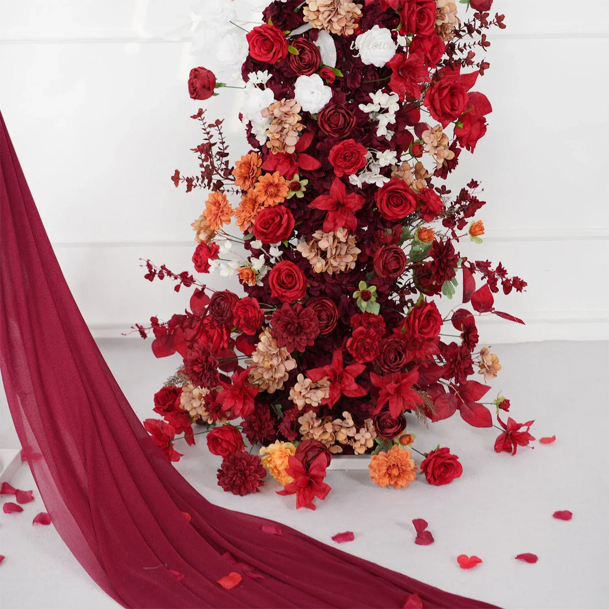Uflower Autumn Red Rose Floral Horn Arch Wedding Party Backdrop Decor SET80134 - Uflower