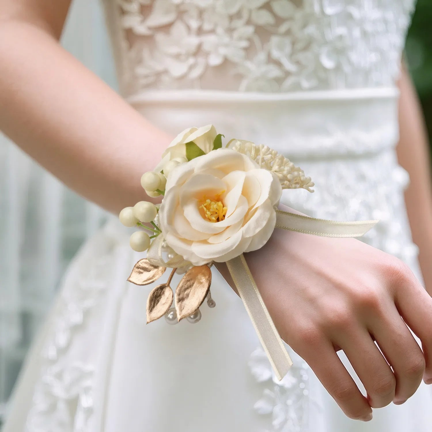 Uflower Wrist Corsages in Champagne MG80010-04*6