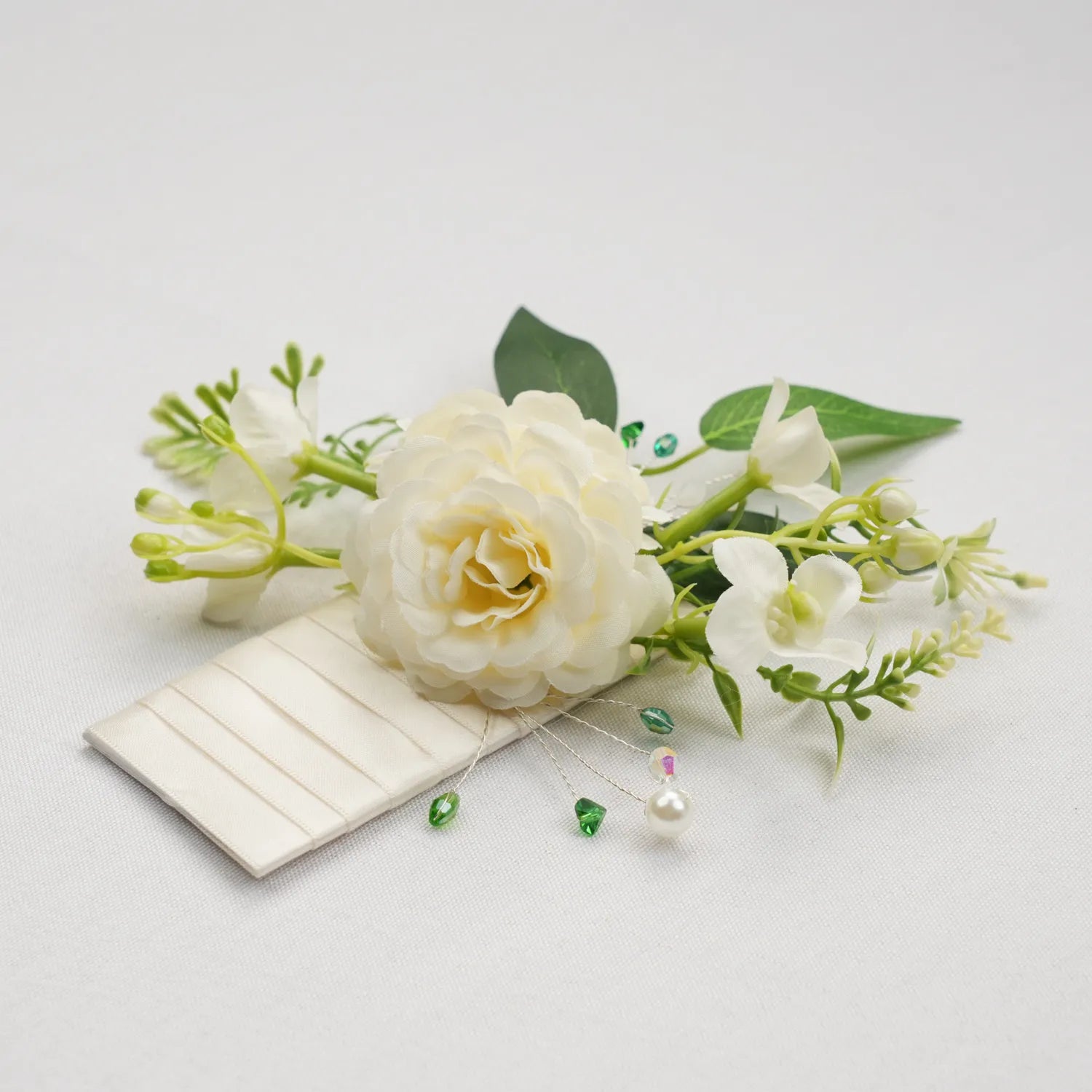 Uflower 6Pcs Ivory Pocket Square Boutonniere for Groom MG80005-02*6