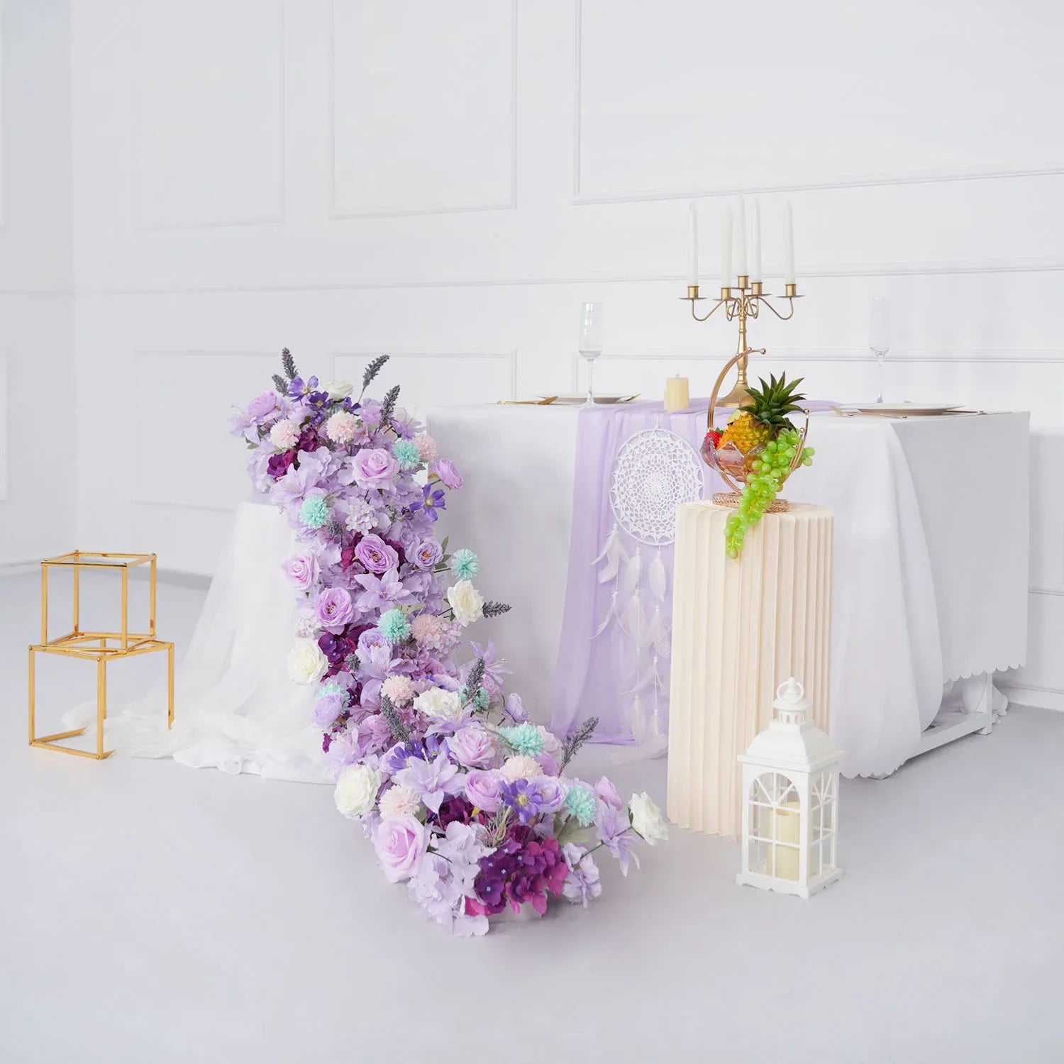 Uflower Purple Table Runner Arrangement Wedding Backdrop Wall Decor - Uflower