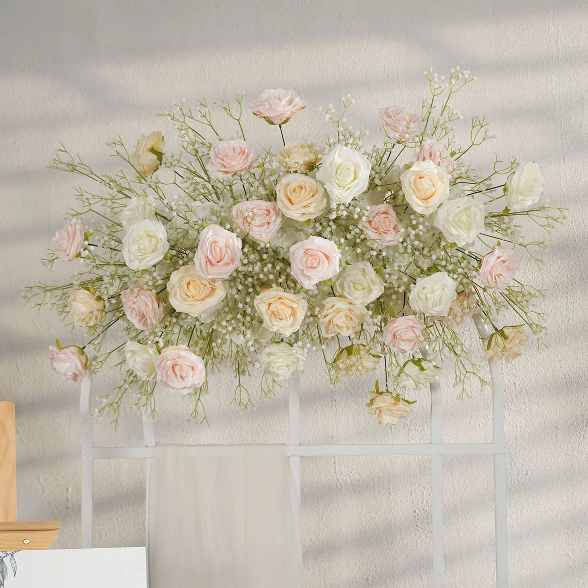 Uflower Champagne White Babysbreath Rose Arrangement Wedding KT Backdrop Decor SET80131 - Uflower