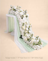 Uflower 200cm White Rose Greenery Flower Row with Drapes MC89004-02