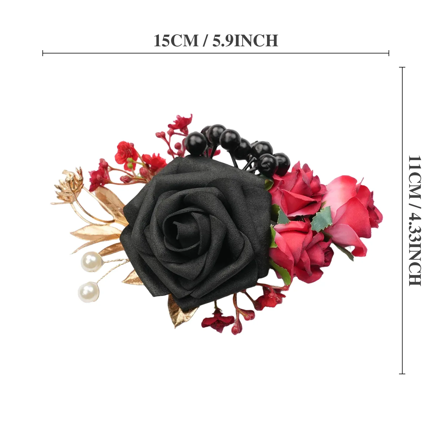 Uflower Black Burgundy Bride Bouquet Wrist Corsage Groom Boutonniere Set Wedding Event Supplies SET80080-11 - Uflower