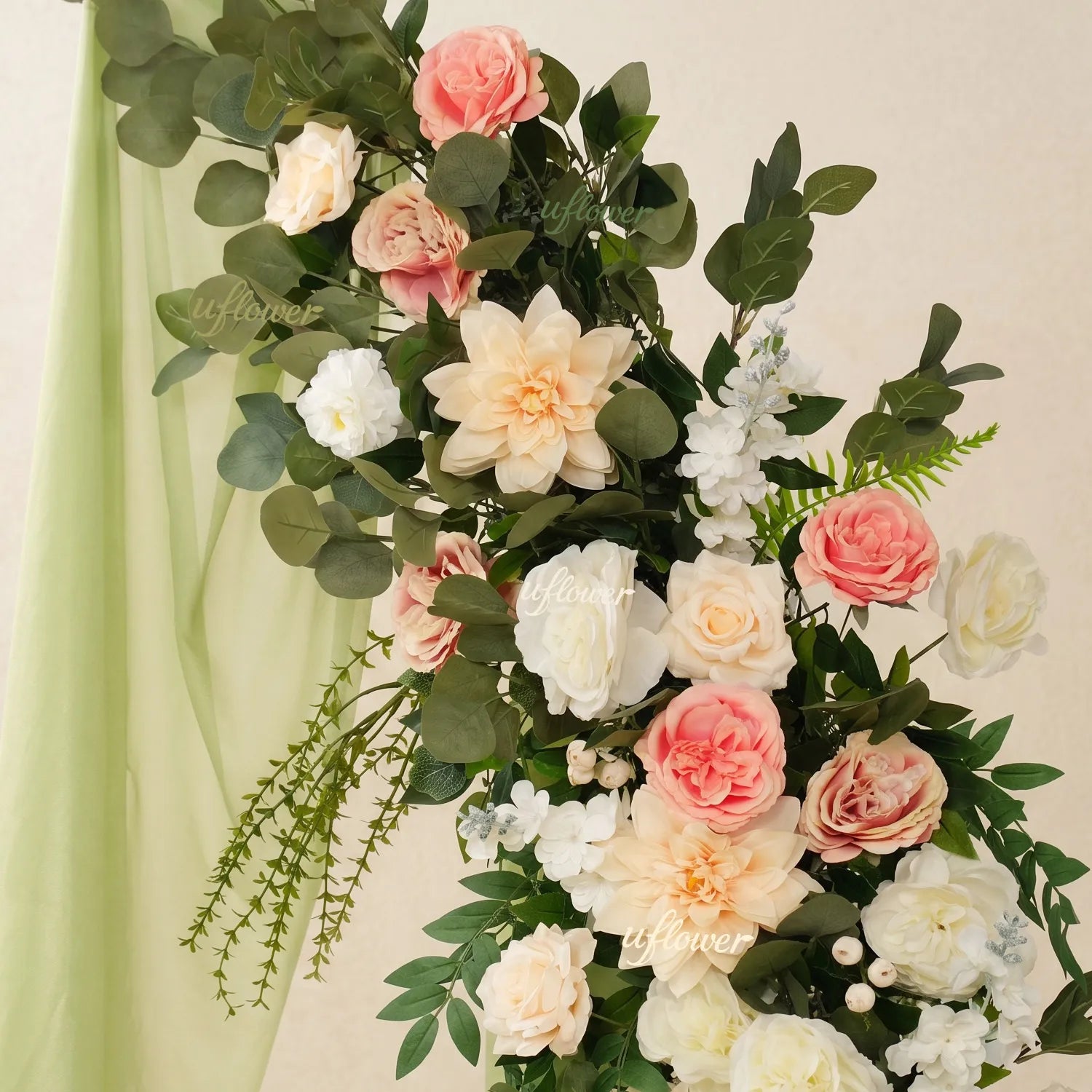 Uflower Pink White Greenery Horn Arch Wedding Backdrop Party Event Decor Props SET80252-01