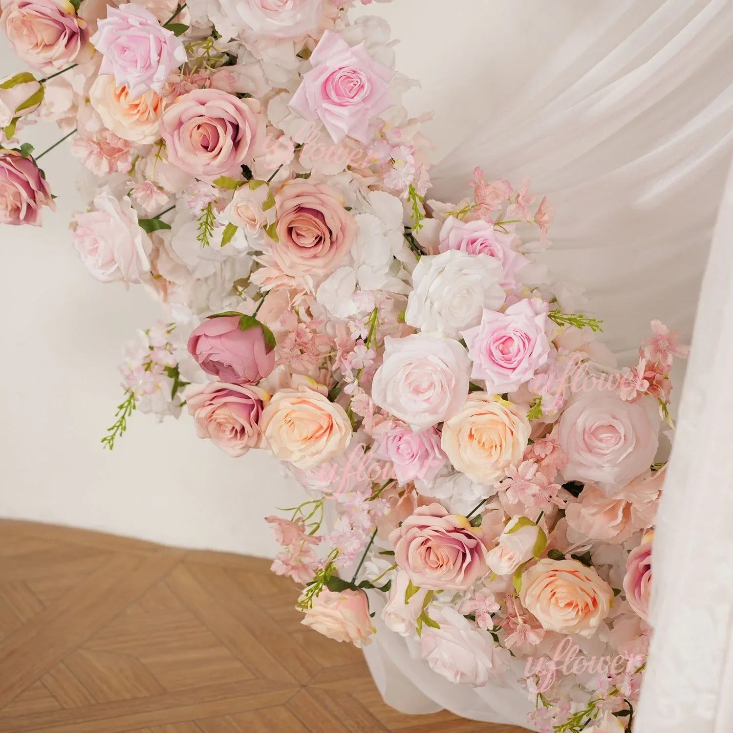 Uflower Pink White Rose Flower Arrangement Table Runner Wedding Round Arch SET80184 - Uflower