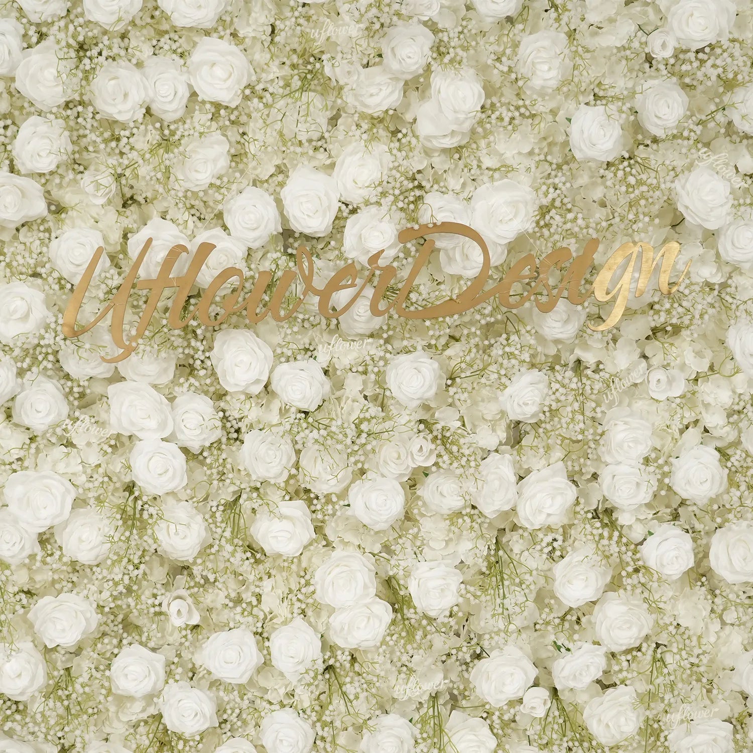 Uflower White Rose Baby's Breath Flower Wall Wedding Party Proposal Decor SET80226